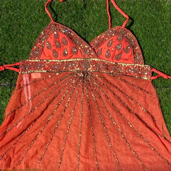 Marciano Tops - Orange Marciano beaded halter top